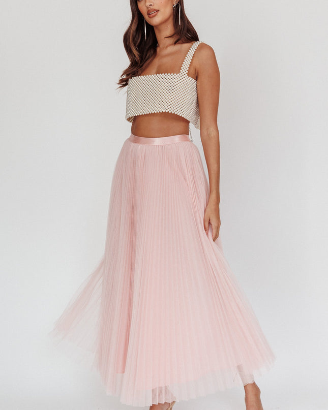 Dusty Pink Pleat Tulle Maxi Skirt
