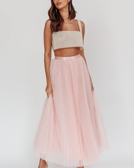 Dusty Pink Pleat Tulle Maxi Skirt