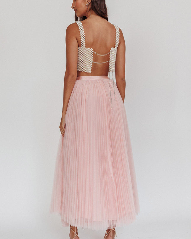 Dusty Pink Pleat Tulle Maxi Skirt