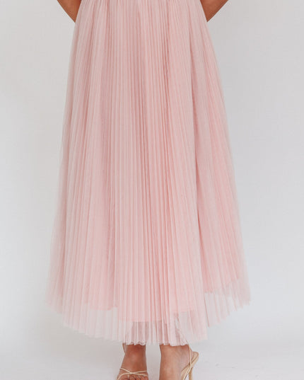 Dusty Pink Pleat Tulle Maxi Skirt