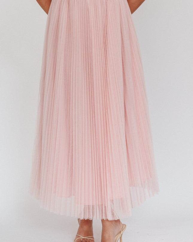 Dusty Pink Pleat Tulle Maxi Skirt