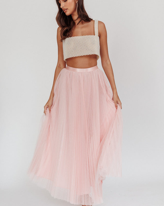 Dusty Pink Pleat Tulle Maxi Skirt