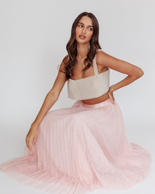 Dusty Pink Pleat Tulle Maxi Skirt
