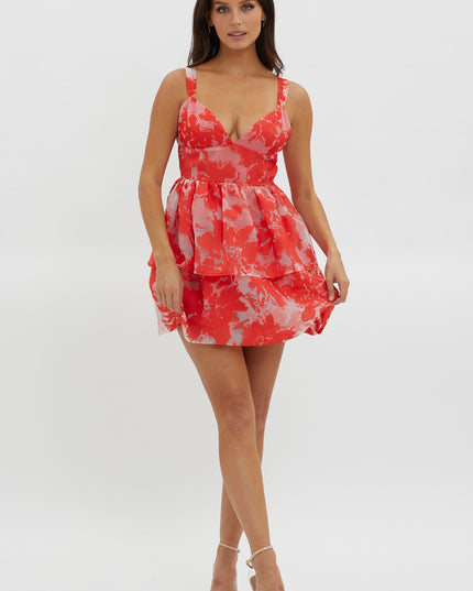 Red Layered Hem Romper