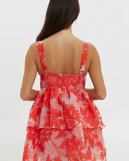 Red Layered Hem Romper