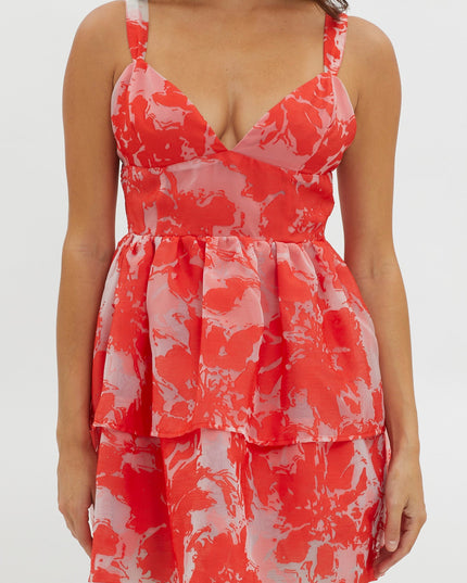 Red Layered Hem Romper