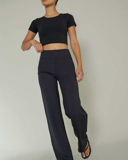 Black Ribbed Wide Leg Pants