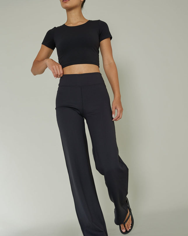 Black Ribbed Wide Leg Pants