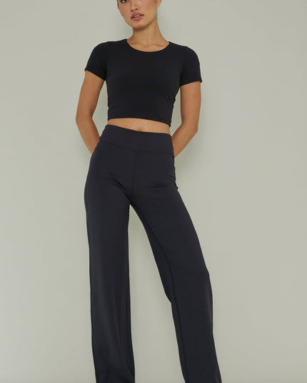 Black Ribbed Wide Leg Pants