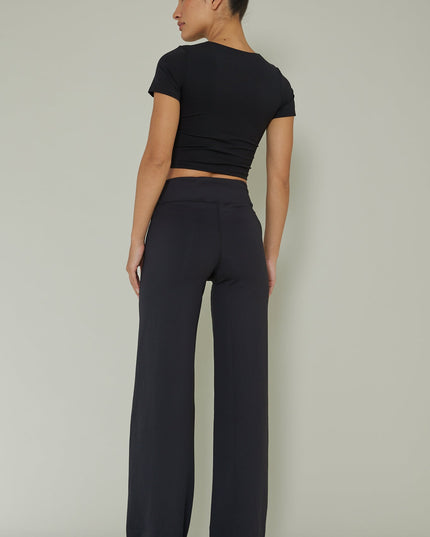 Black Ribbed Wide Leg Pants