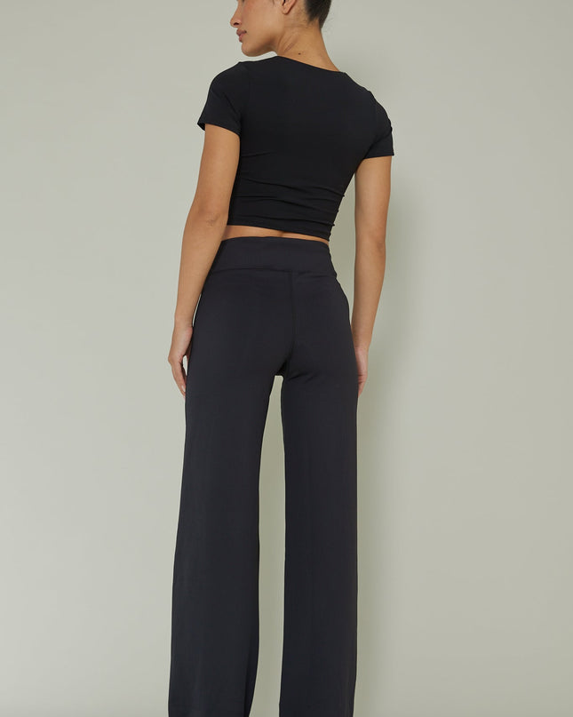 Black Ribbed Wide Leg Pants