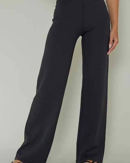 Black Ribbed Wide Leg Pants