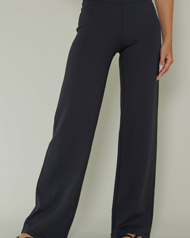 Black Ribbed Wide Leg Pants