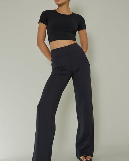 Black Ribbed Wide Leg Pants