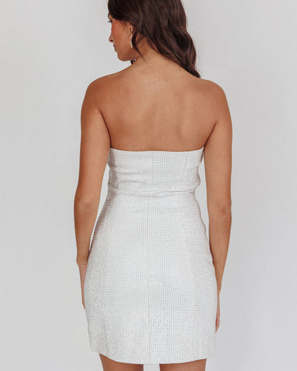 White Strapless Diamante Mini Dress