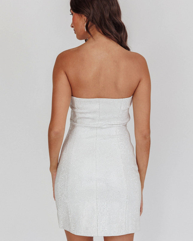 White Strapless Diamante Mini Dress