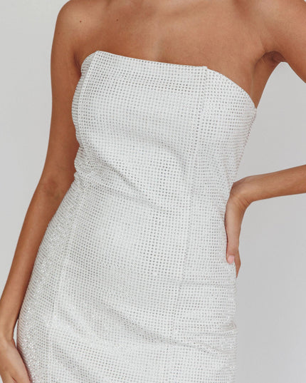 White Strapless Diamante Mini Dress