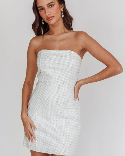 White Strapless Diamante Mini Dress