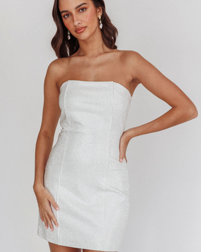 White Strapless Diamante Mini Dress