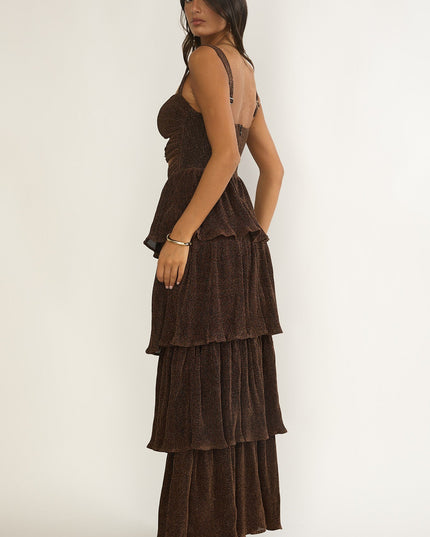 Bronze Cut-Out Bodice Layered Maxi Dress