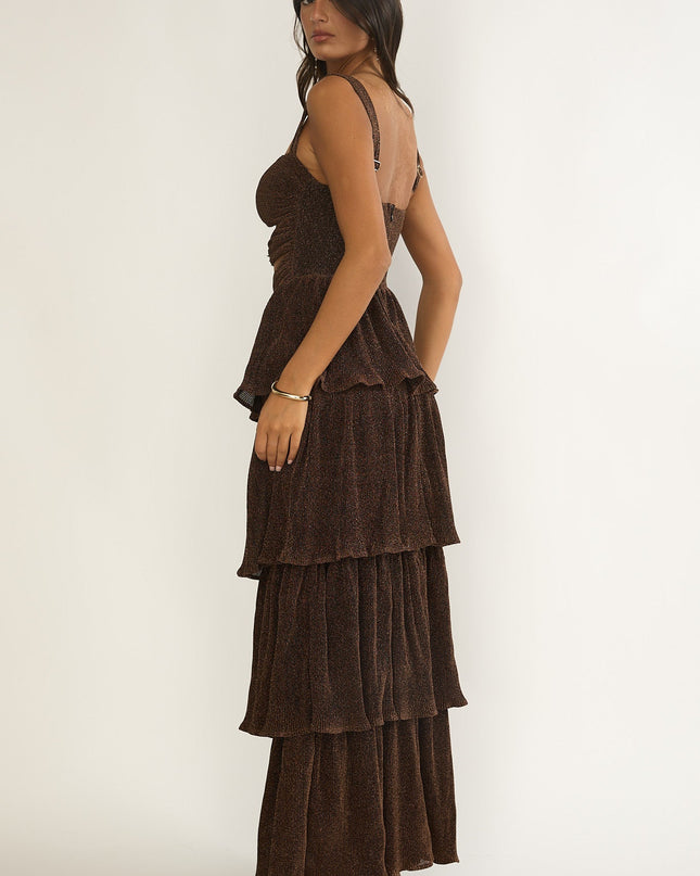 Bronze Cut-Out Bodice Layered Maxi Dress