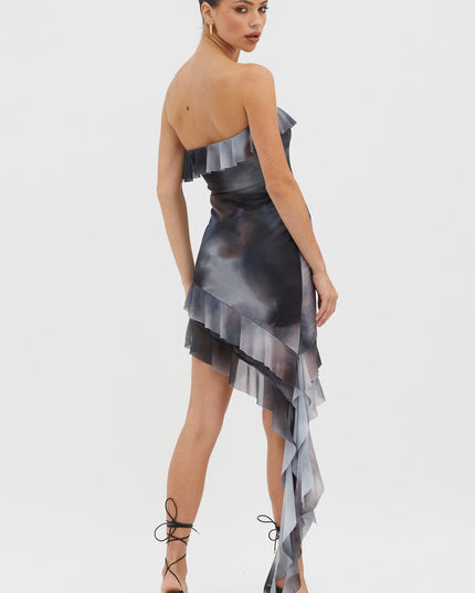 Charcoal Go Ruffle Trim Mini Dress