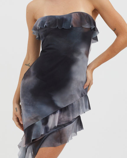 Charcoal Go Ruffle Trim Mini Dress
