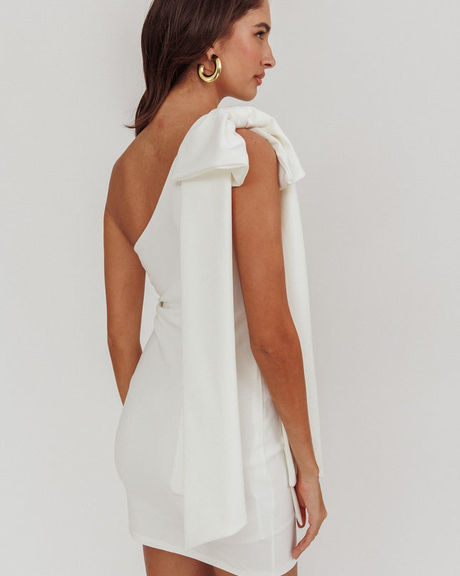 Ivory One Shoulder Bow Mini Dress