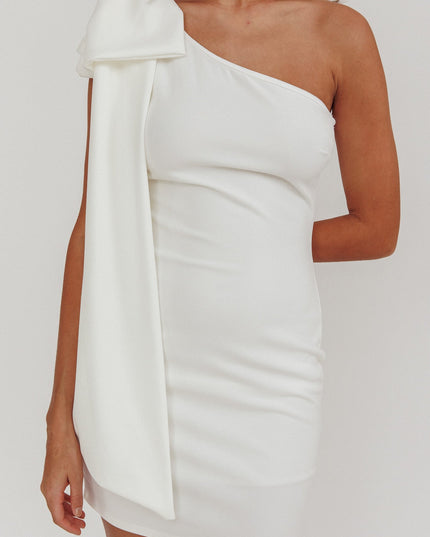 Ivory One Shoulder Bow Mini Dress