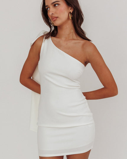 Ivory One Shoulder Bow Mini Dress