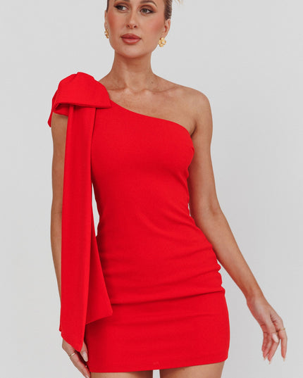 Red One Shoulder Bow Mini Dress