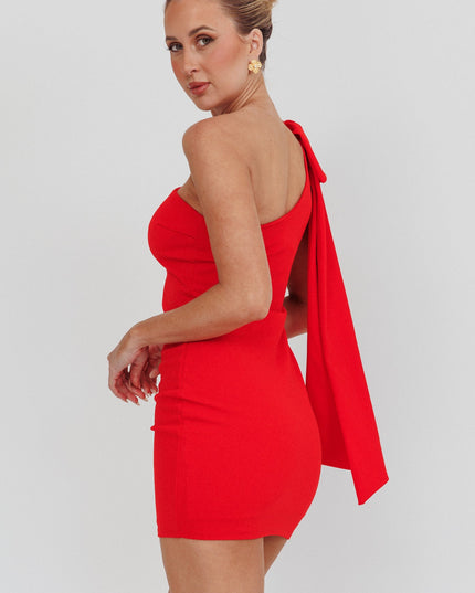 Red One Shoulder Bow Mini Dress