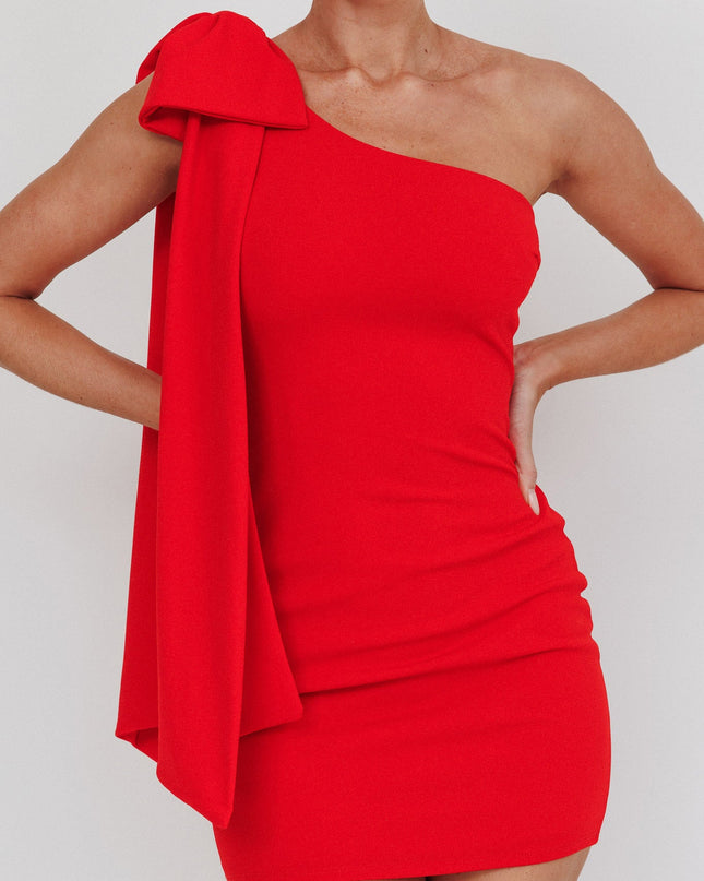 Red One Shoulder Bow Mini Dress