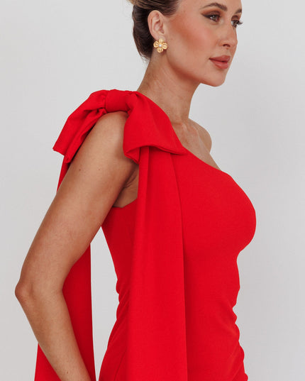 Red One Shoulder Bow Mini Dress