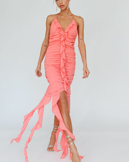 Ruffle Trim Mini Dress Guava