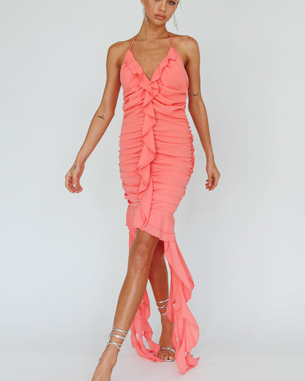 Ruffle Trim Mini Dress Guava