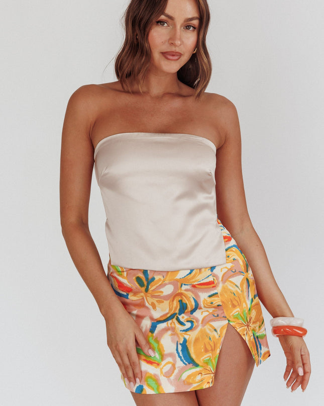 Multi Split Mini Skirt Floral Orange