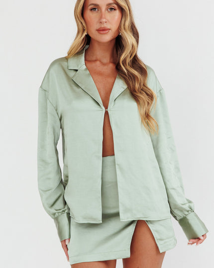 Sage Long Sleeve Satin Shirt