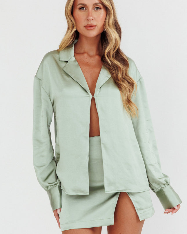 Sage Long Sleeve Satin Shirt