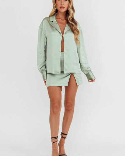 Sage Long Sleeve Satin Shirt