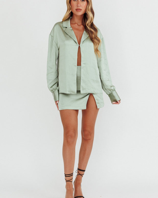 Sage Long Sleeve Satin Shirt