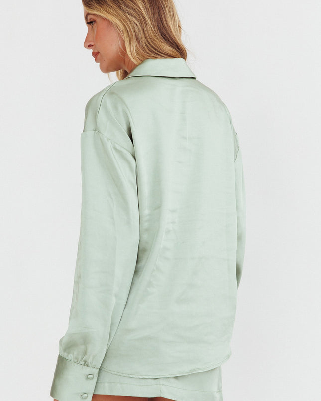 Sage Long Sleeve Satin Shirt