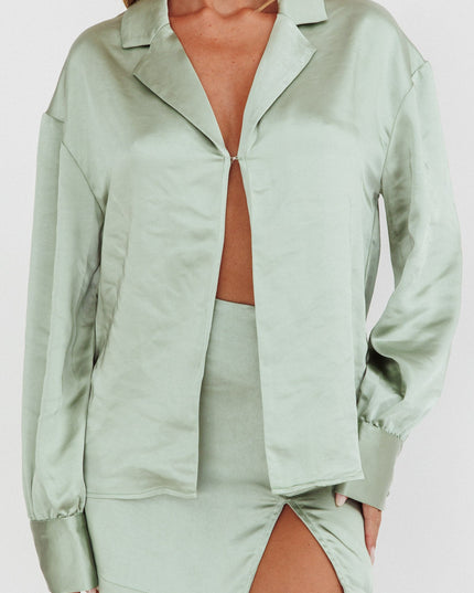 Sage Long Sleeve Satin Shirt