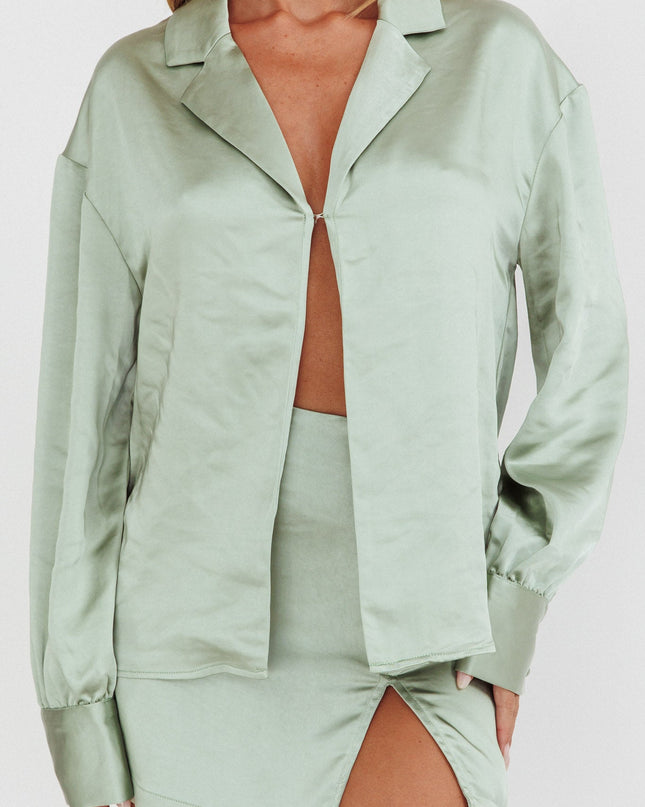 Sage Long Sleeve Satin Shirt