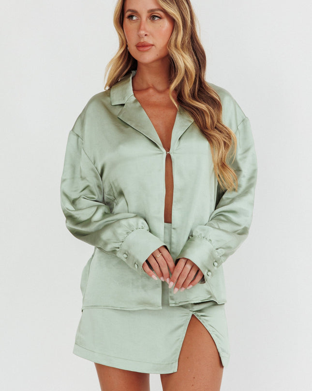 Sage Long Sleeve Satin Shirt