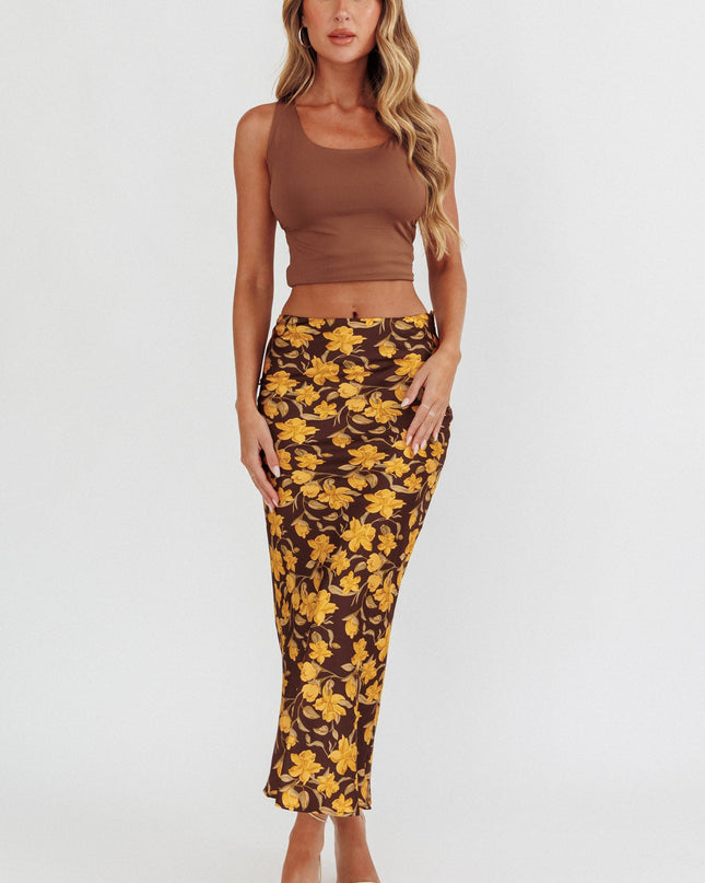 Brown Midi Skirt Floral