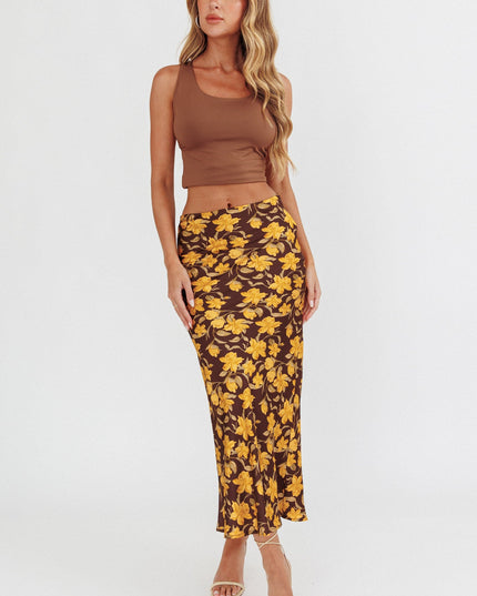 Brown Midi Skirt Floral