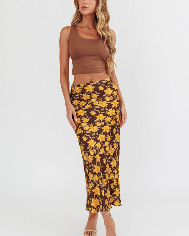Brown Midi Skirt Floral