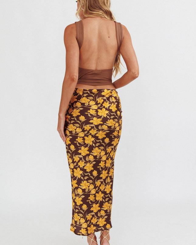 Brown Midi Skirt Floral
