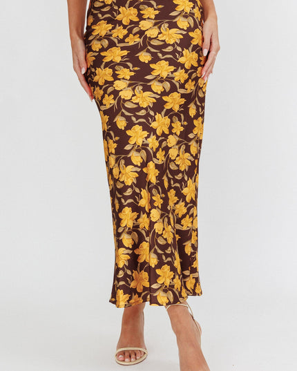 Brown Midi Skirt Floral